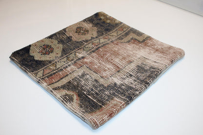 Dual Surface Woven Textile Accent, Softly Faded Motifs with Calm Neutral Balance, One of a Kind Interior Detail(16x16 in)