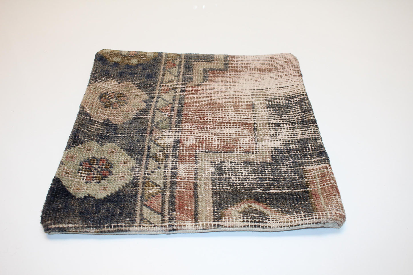 Dual Surface Woven Textile Accent, Softly Faded Motifs with Calm Neutral Balance, One of a Kind Interior Detail(16x16 in)