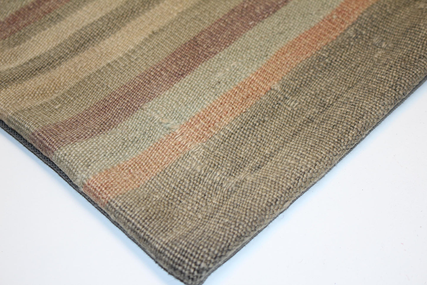Handwoven Turkish Kilim Pillow Cover, Neutral Striped Rug Cushion (16x16 in)
