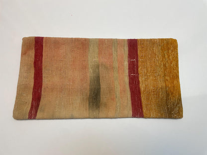 Vintage Turkish Kilim Lumbar Pillow – Handmade Wool Boho Cushion, 12x24 inch