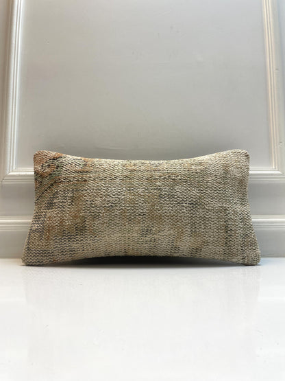 Vintage Turkish Kilim Lumbar Pillow – Handmade Wool Rug Cushion, 12x24