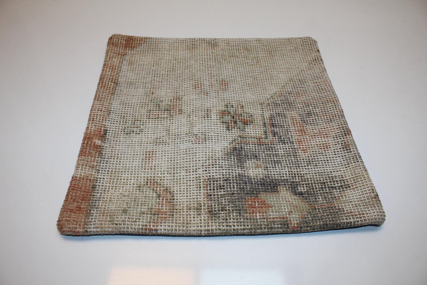 Handmade Turkish Kilim Pillow Cover, Neutral Woven Rug Cushion (16x16 inch)