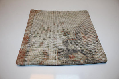 Handmade Turkish Kilim Pillow Cover, Neutral Woven Rug Cushion (16x16 inch)