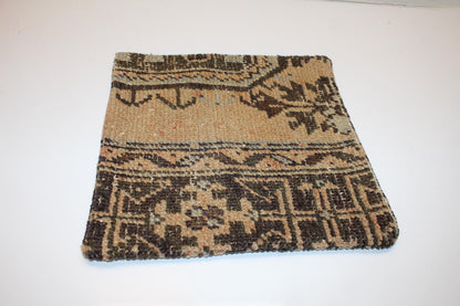 Vintage Turkish Persian Kilim Lumbar Pillow, Neutral Brown Tribal Woven Cushion, Handmade Rug Pillow Cover, 16x16 inch