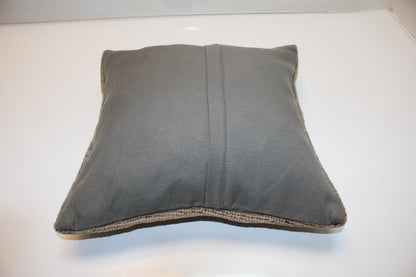 Vintage Turkish Persian Kilim Lumbar Pillow, Taupe Neutral Minimal Woven Cushion, Handmade Rug Pillow Cover, 16x16 inch