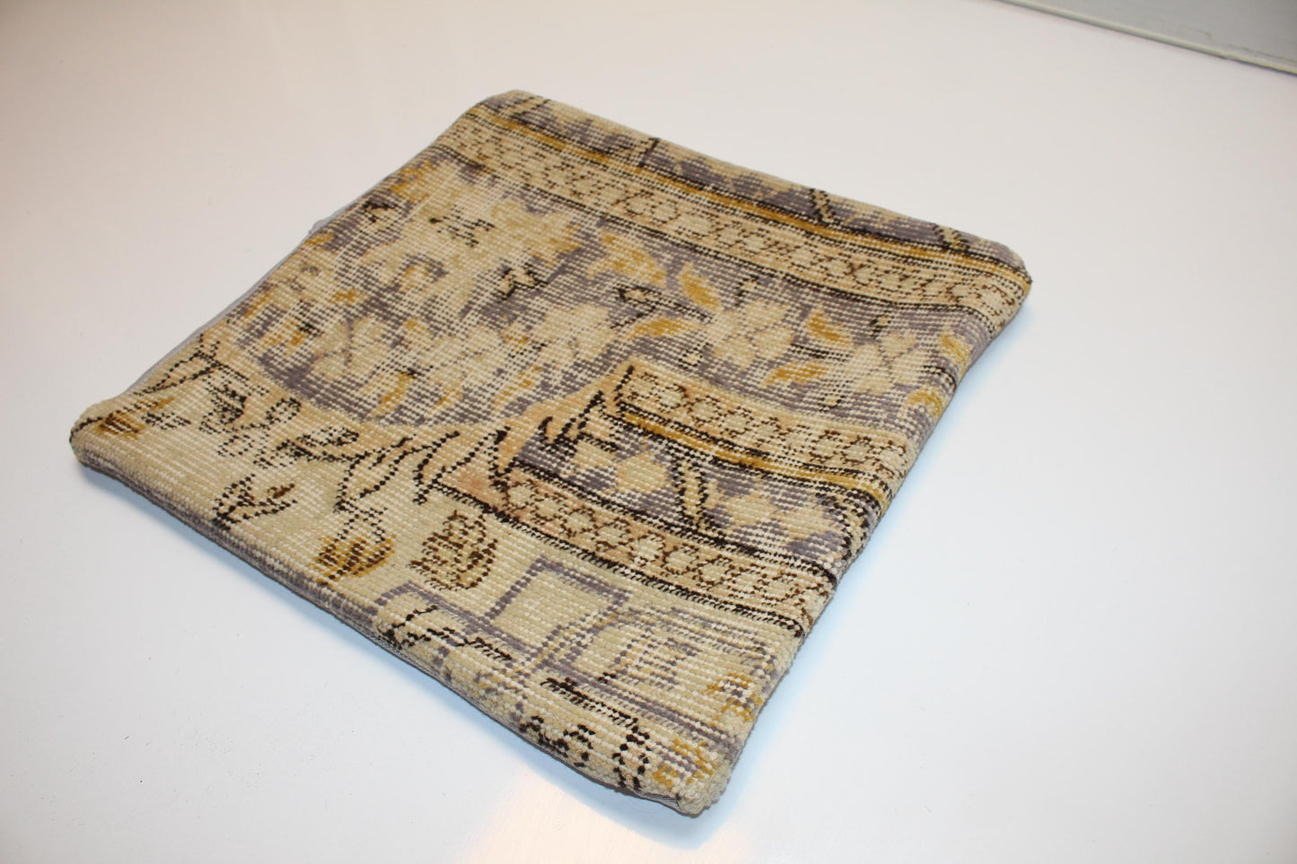 Vintage Turkish Kilim Pillow Cover, Faded Floral Rug Cushion, Neutral Toned Antique Textile Accent, 16x16 inch