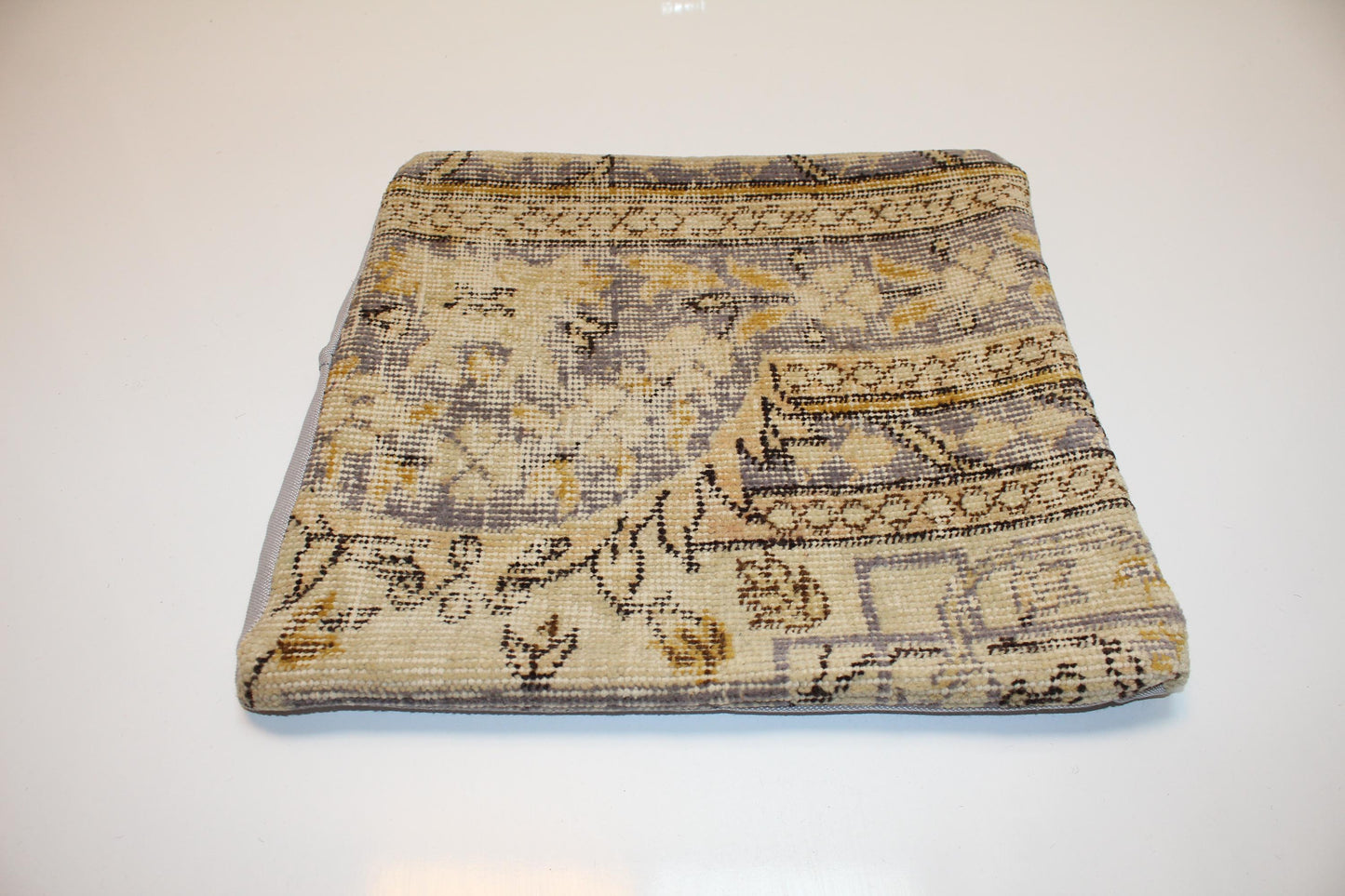 Vintage Turkish Kilim Pillow Cover, Faded Floral Rug Cushion, Neutral Toned Antique Textile Accent, 16x16 inch