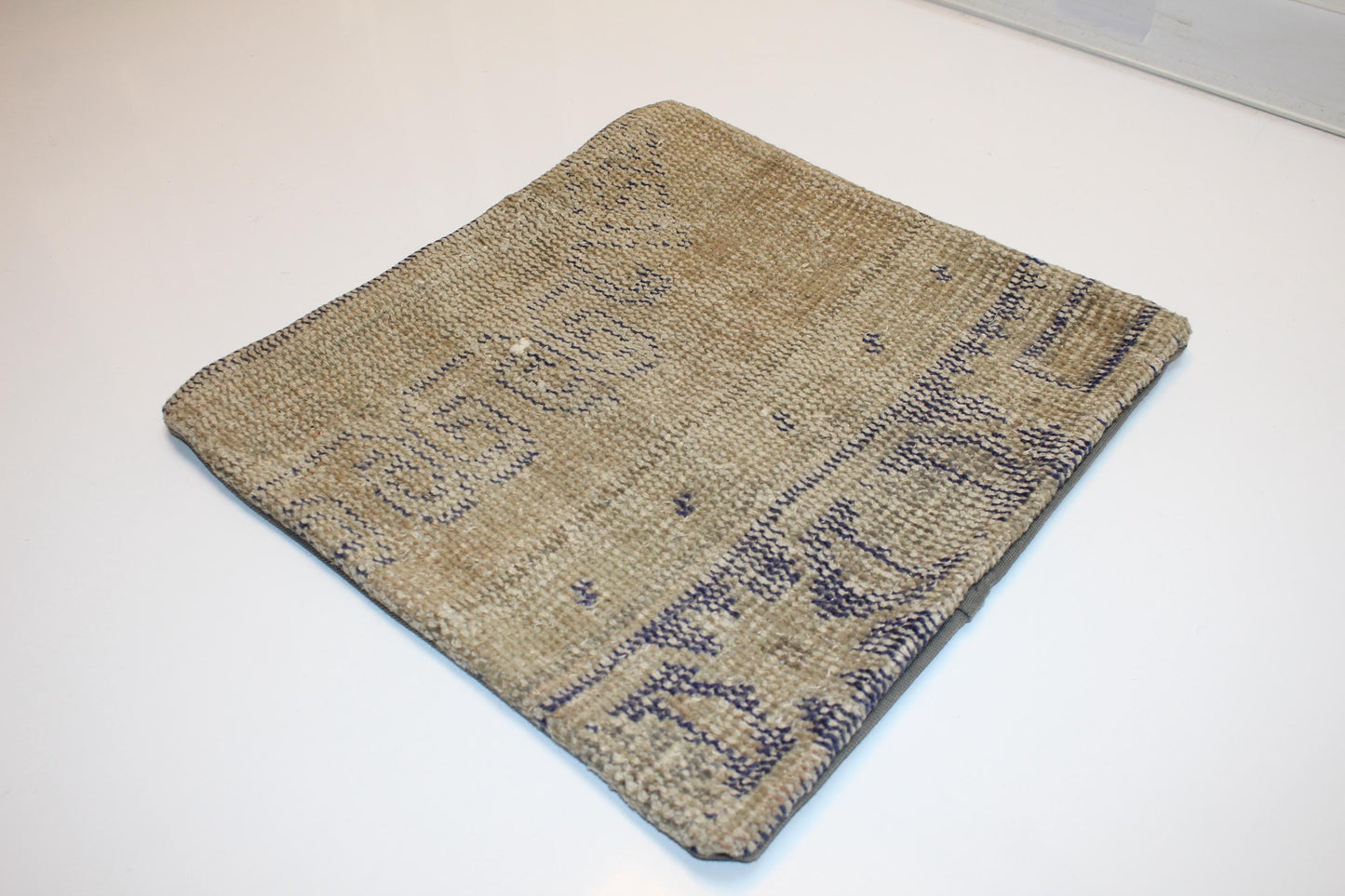 Vintage Turkish Kilim Pillow Cover, Minimal Faded Rug Cushion, Natural Linen Look Textile Accent, 16x16 inch