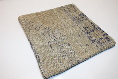 Vintage Turkish Kilim Pillow Cover, Minimal Faded Rug Cushion, Natural Linen Look Textile Accent, 16x16 inch