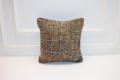 Vintage Turkish Rug Pillow Cover, Textured Stripe Weave Cushion, Earthy Modern Home Accent, 16x16 inch