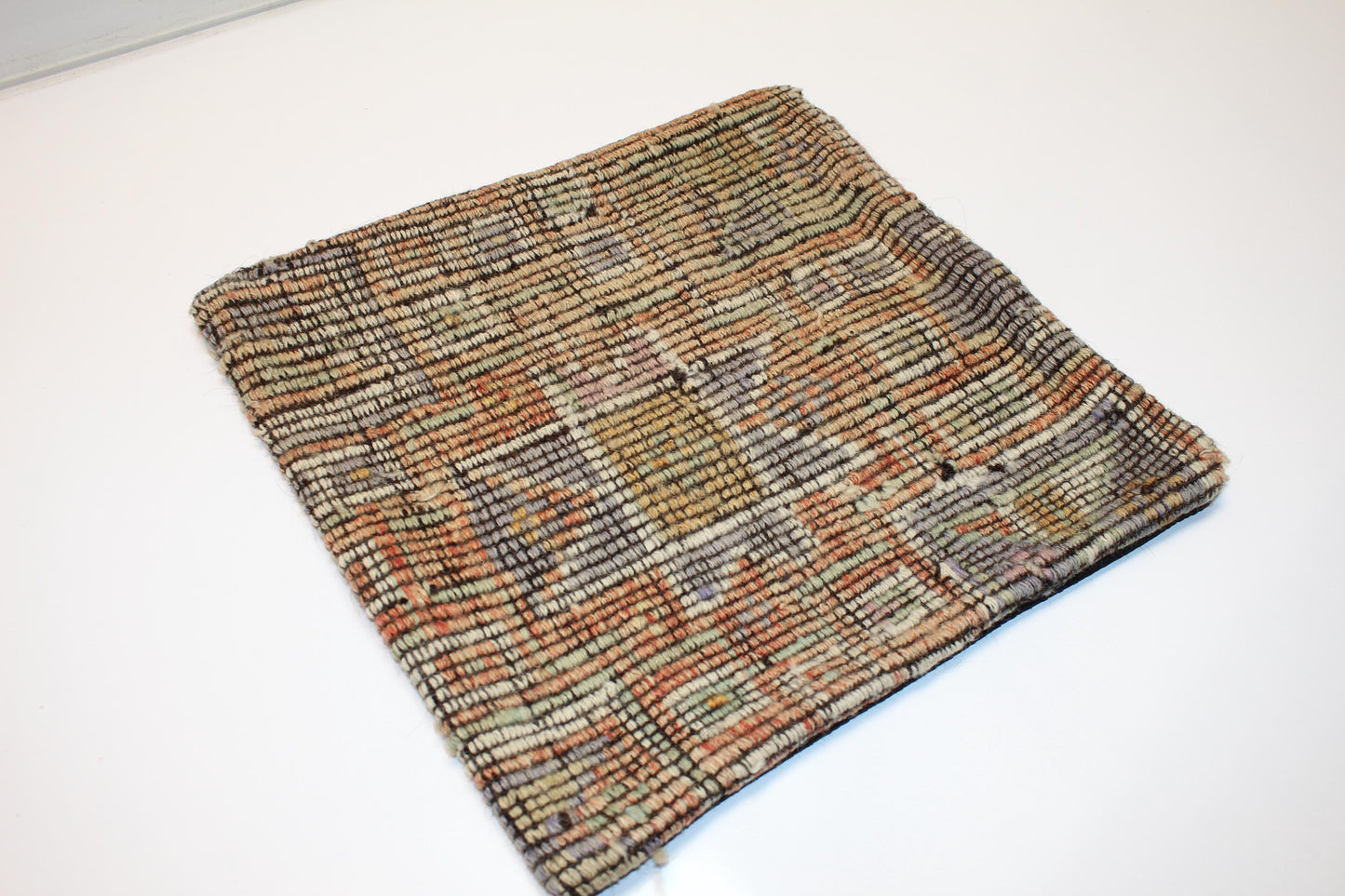 Vintage Turkish Rug Pillow Cover, Textured Stripe Weave Cushion, Earthy Modern Home Accent, 16x16 inch