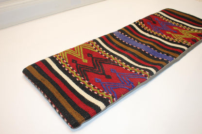 Bold Multicolor Tribal Stripe Pattern in Red, Black & Mustard, Handmade Wool Rug Textile