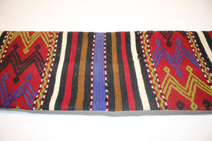 Bold Multicolor Tribal Stripe Pattern in Red, Black & Mustard, Handmade Wool Rug Textile