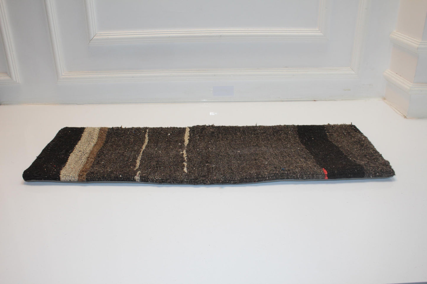 Natural Brown & Cream Earthy Stripe Wool Textile, Handmade Rustic Rug Cushion
