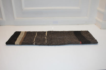 Natural Brown & Cream Earthy Stripe Wool Textile, Handmade Rustic Rug Cushion