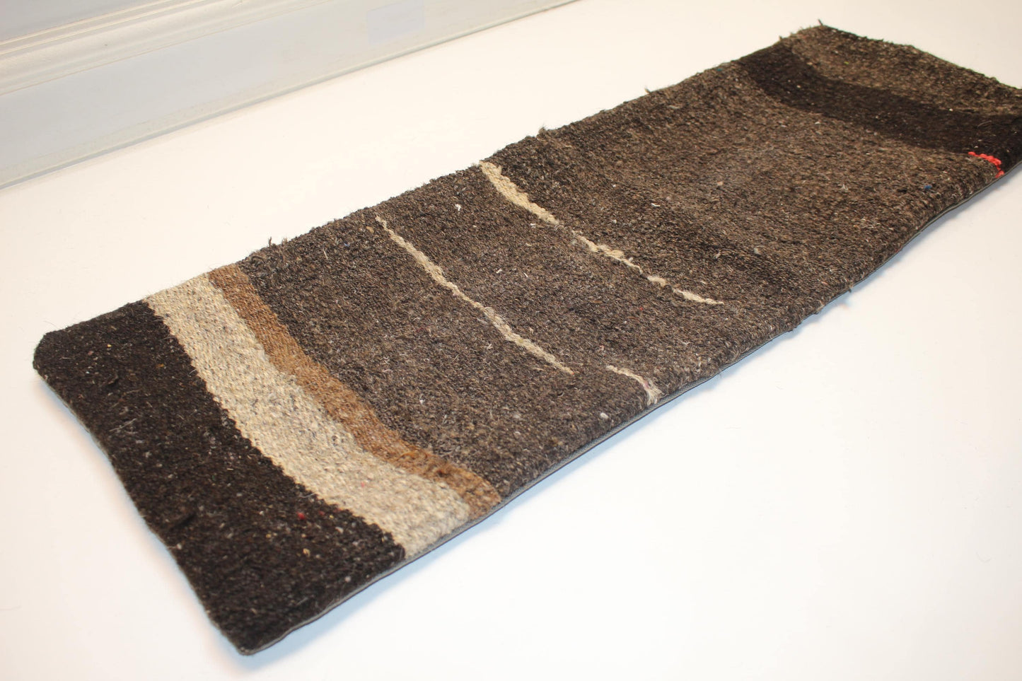 Natural Brown & Cream Earthy Stripe Wool Textile, Handmade Rustic Rug Cushion