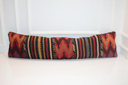 Vibrant Red Tribal Chevron & Stripe Wool Textile, Handmade Boho Rug