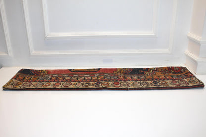 Burgundy & Navy Anatolian Floral Border Pattern, Handmade Wool Rug Textile