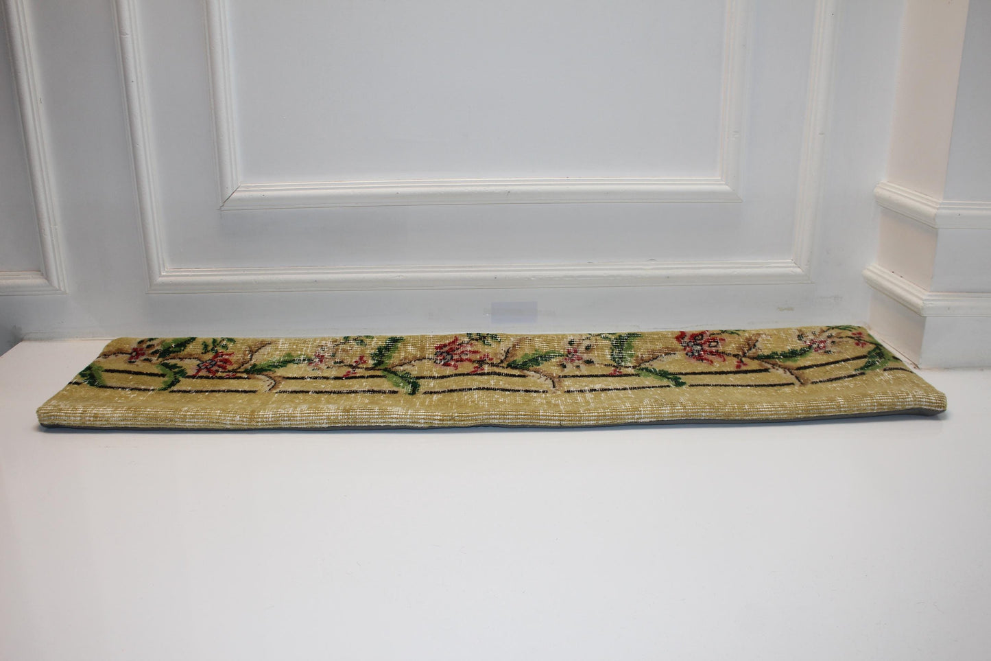 Soft Yellow Floral Vine Pattern with Pastel Accents, Handmade Wool Rug Textile