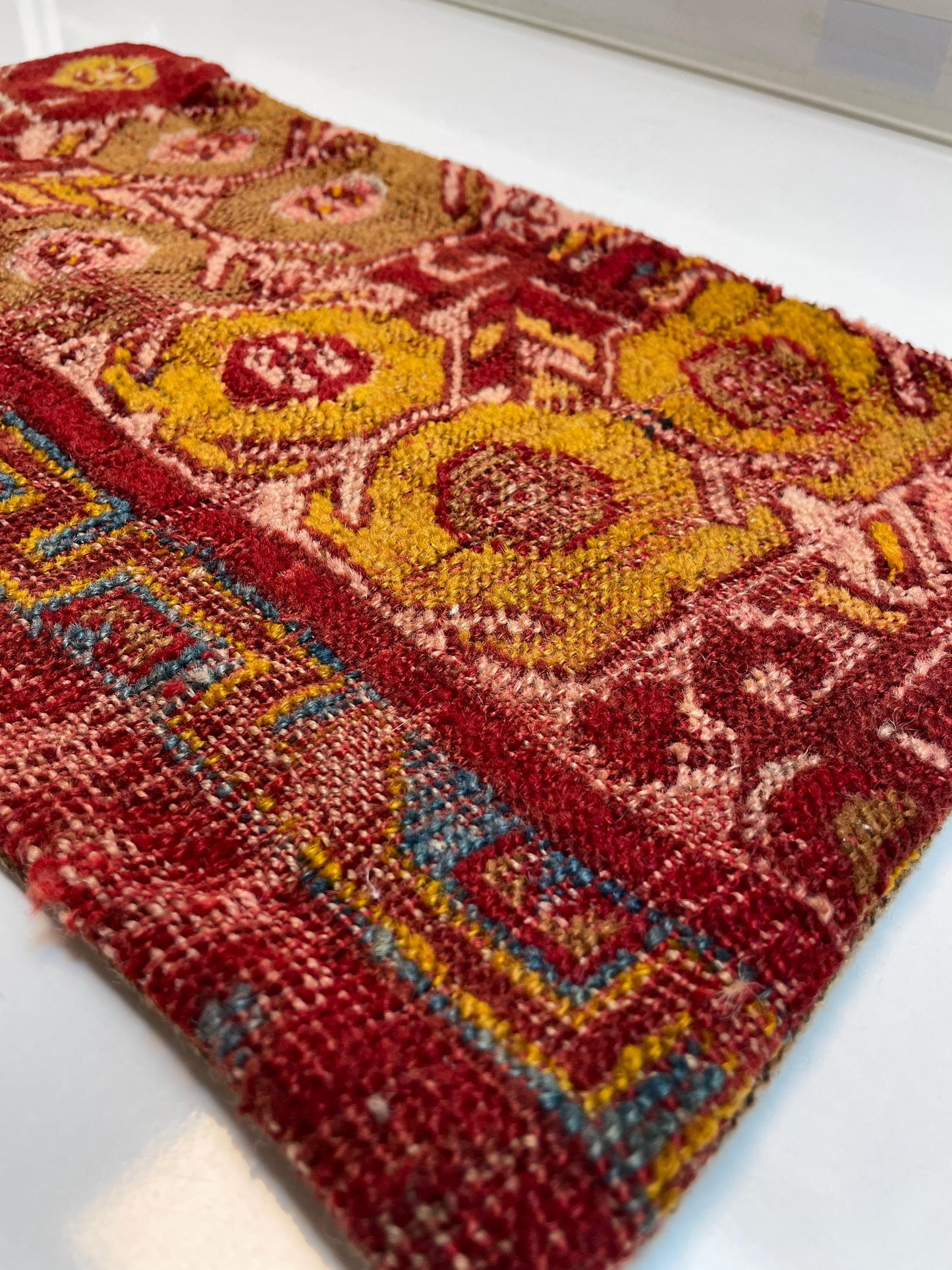 Handmade Red Wool Kilim Pillow Cover, Oriental Rug Cushion (12x20 in)