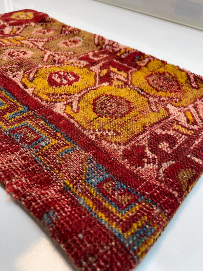 Handmade Red Wool Kilim Pillow Cover, Oriental Rug Cushion (12x20 in)
