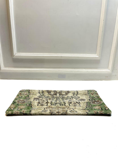 Vintage Beige & Olive Rug Texture, Distressed Wool Cushion for Boho Farmhouse