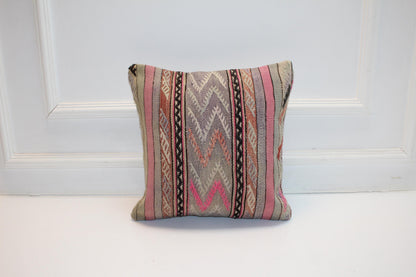 Soft Pink Kilim Pillow – Modern Tribal Weave 16x16 inch