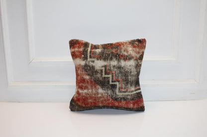 Rust & Ash Kilim Pillow – Abstract Tribal Blend16x16 inch
