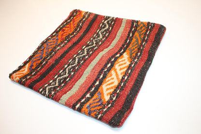 Bold Stripe Kilim Pillow – Vibrant Tribal Rhythm 16x16 inch
