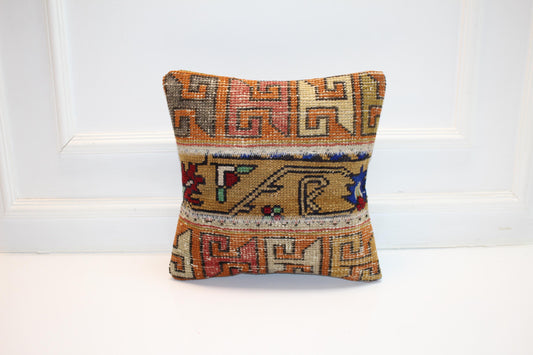 Graphic Motif Kilim Pillow – Earthy Tribal Lines 16x16 inch