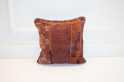 Warm Patchwork Kilim Pillow – Textured Folk Layers16x16 inch