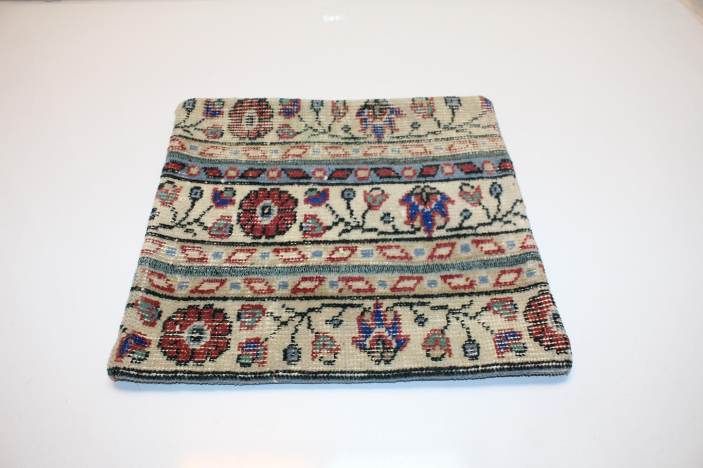 Floral Band Kilim Pillow – Vintage Folk Pattern 16x16 inch