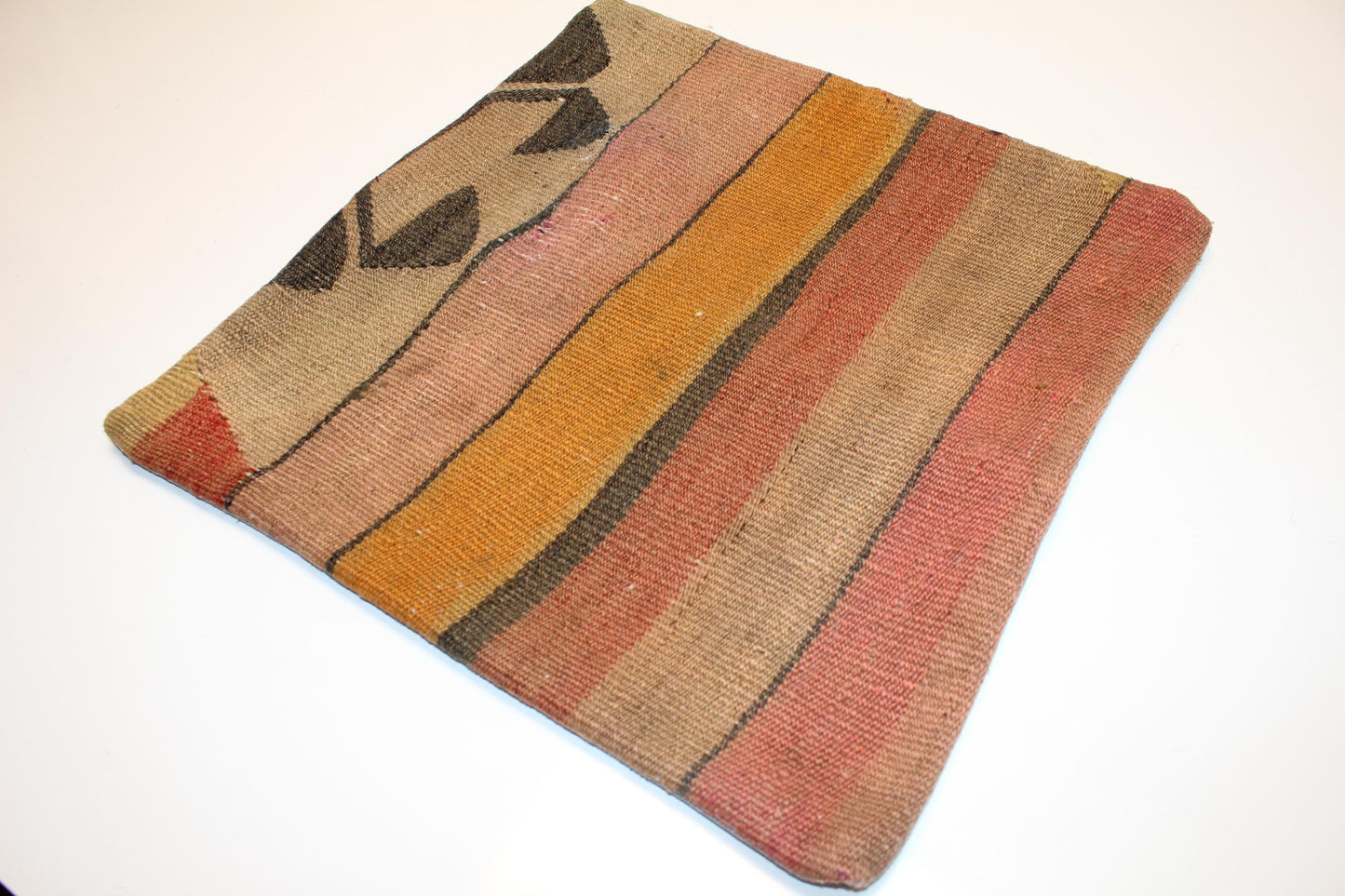 Soft Stripe Kilim Pillow – Warm Earth Palette 16x16 inch