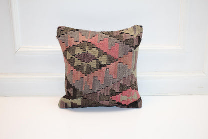 Muted Tribal Kilim Pillow – Soft Geometric Mood16x16 inch