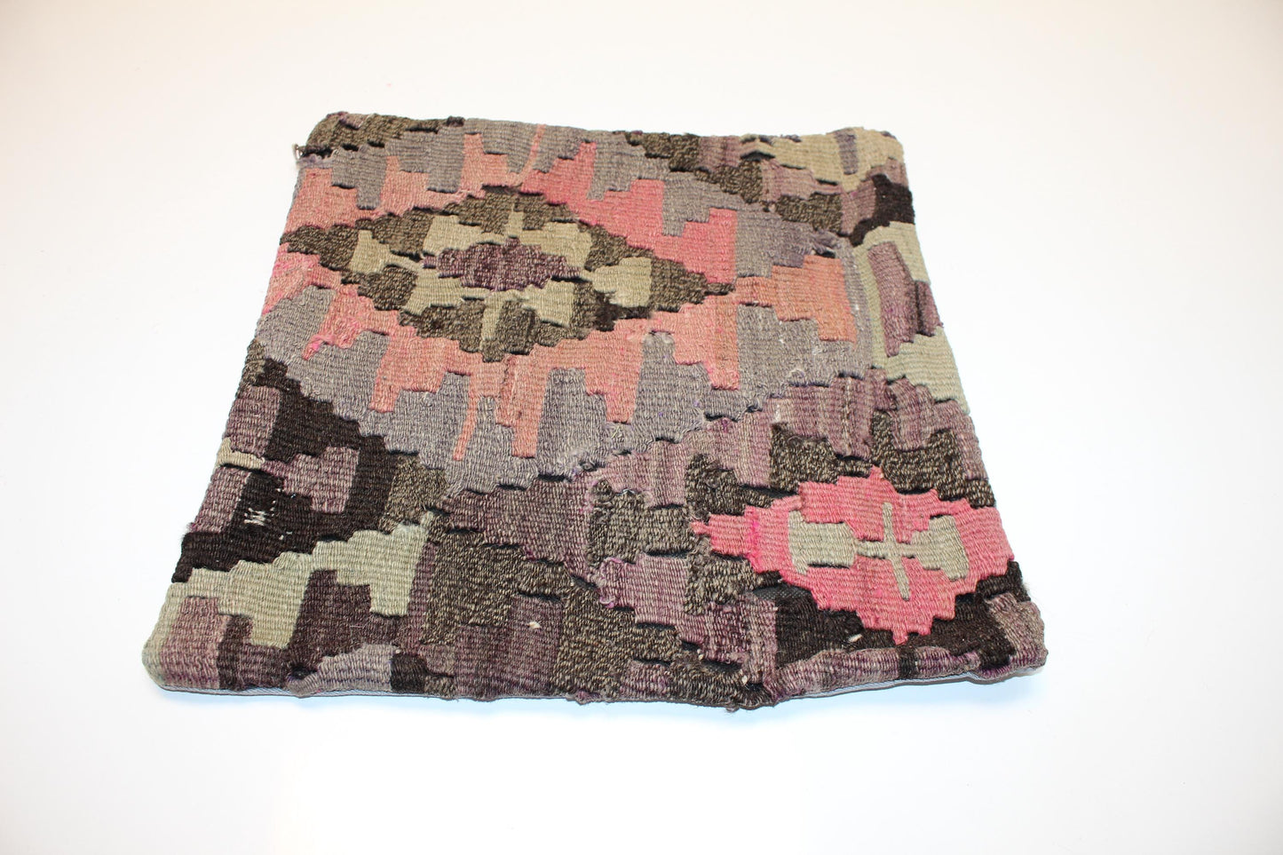 Muted Tribal Kilim Pillow – Soft Geometric Mood16x16 inch