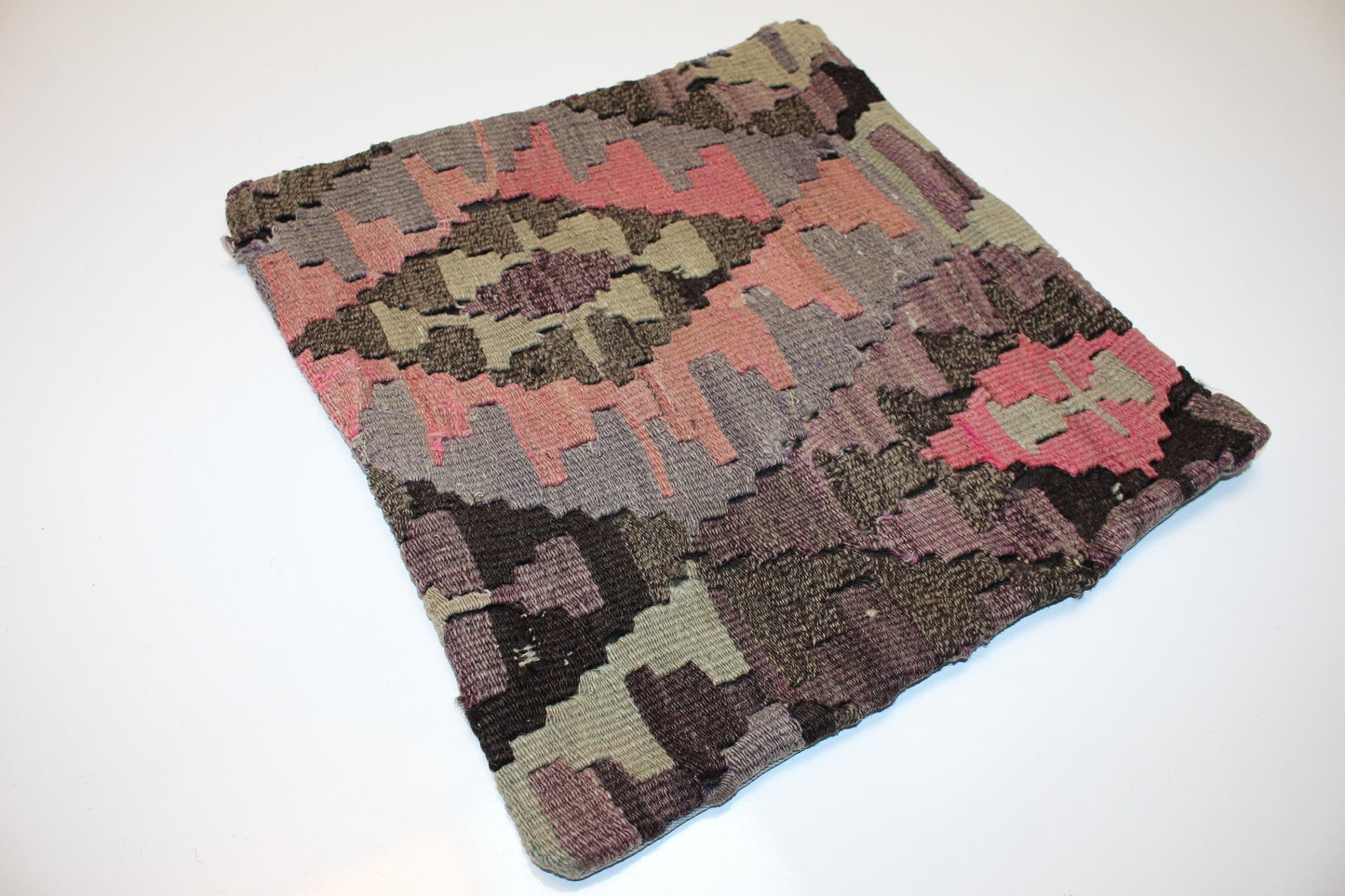 Muted Tribal Kilim Pillow – Soft Geometric Mood16x16 inch