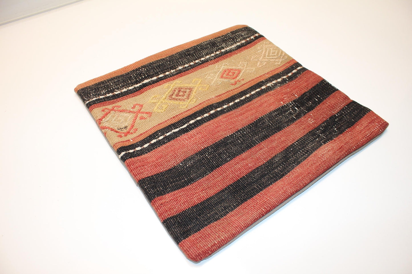 Heritage Stripe Kilim Pillow – Graphic Tribal Accent 16x16 inch