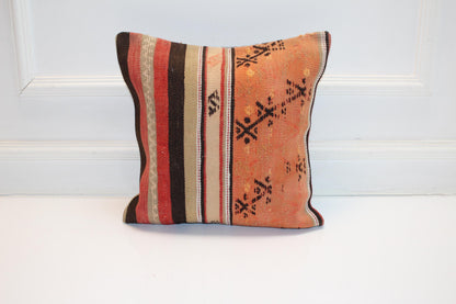Split Pattern Kilim Pillow – Warm Tribal Contrast16x16 inch