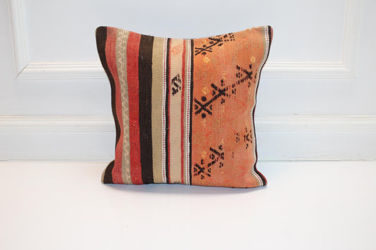 Split Pattern Kilim Pillow – Warm Tribal Contrast16x16 inch