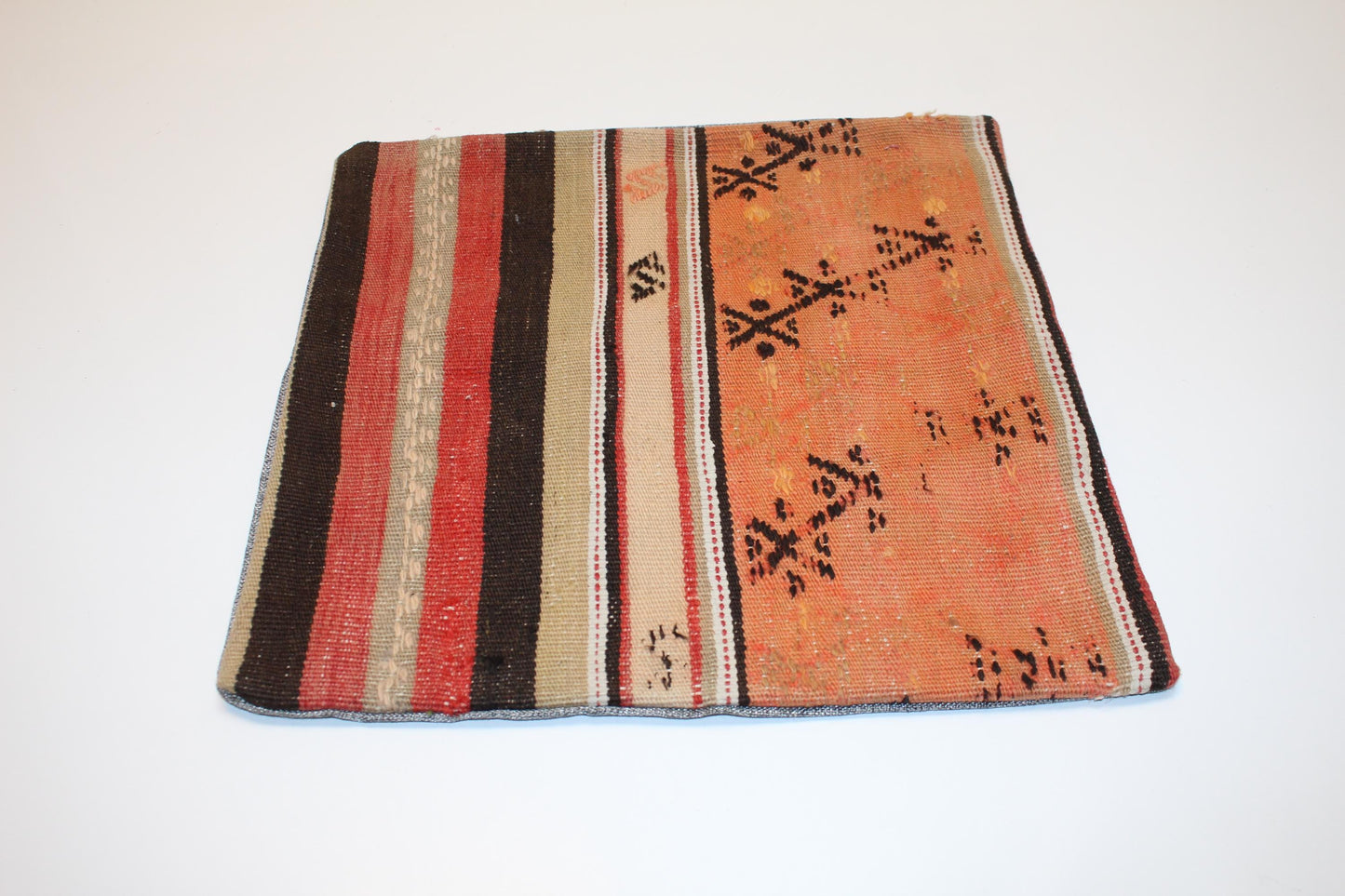 Split Pattern Kilim Pillow – Warm Tribal Contrast16x16 inch