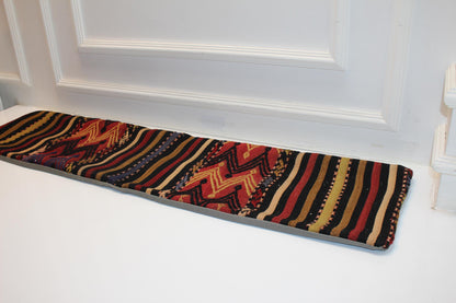 Anatolian Zigzag Kilim Lumbar Pillow 12x48, Handwoven Tribal Textile Cushion, Earth Tone Long Pillow for Sofa & Bench