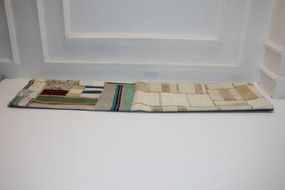 Neutral Patchwork Kilim Lumbar Pillow 12x48, Handwoven Textile Cushion, Soft Earth Tone Long Pillow for Modern Home