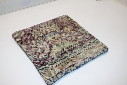 Antique Turkish Rug Pillow Cover, Faded Floral Textile Cushion, Square Boho Accent Pillow, Soft Patina Ethnic Decor (16x16 in)