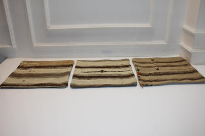 Set of 3 Woven Pillow Covers, Neutral Stripe Textile Cushions, Rustic Boho Accent Pillows, Natural Minimal Home Decor (16x16 in)