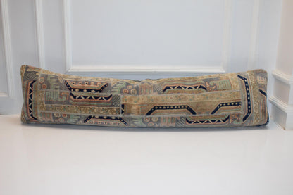 Earth Tone Kilim Lumbar Pillow, Vintage Turkish Rug Cushion (12x48)