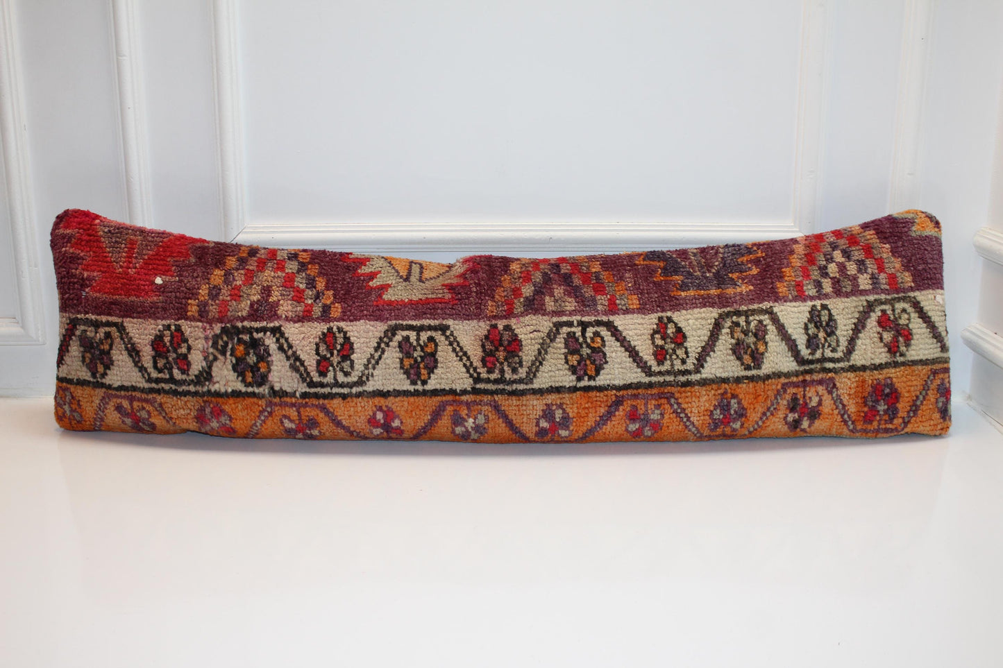 Boho Kilim Lumbar Bench Pillow Turkish Rug Cushion (12x48)