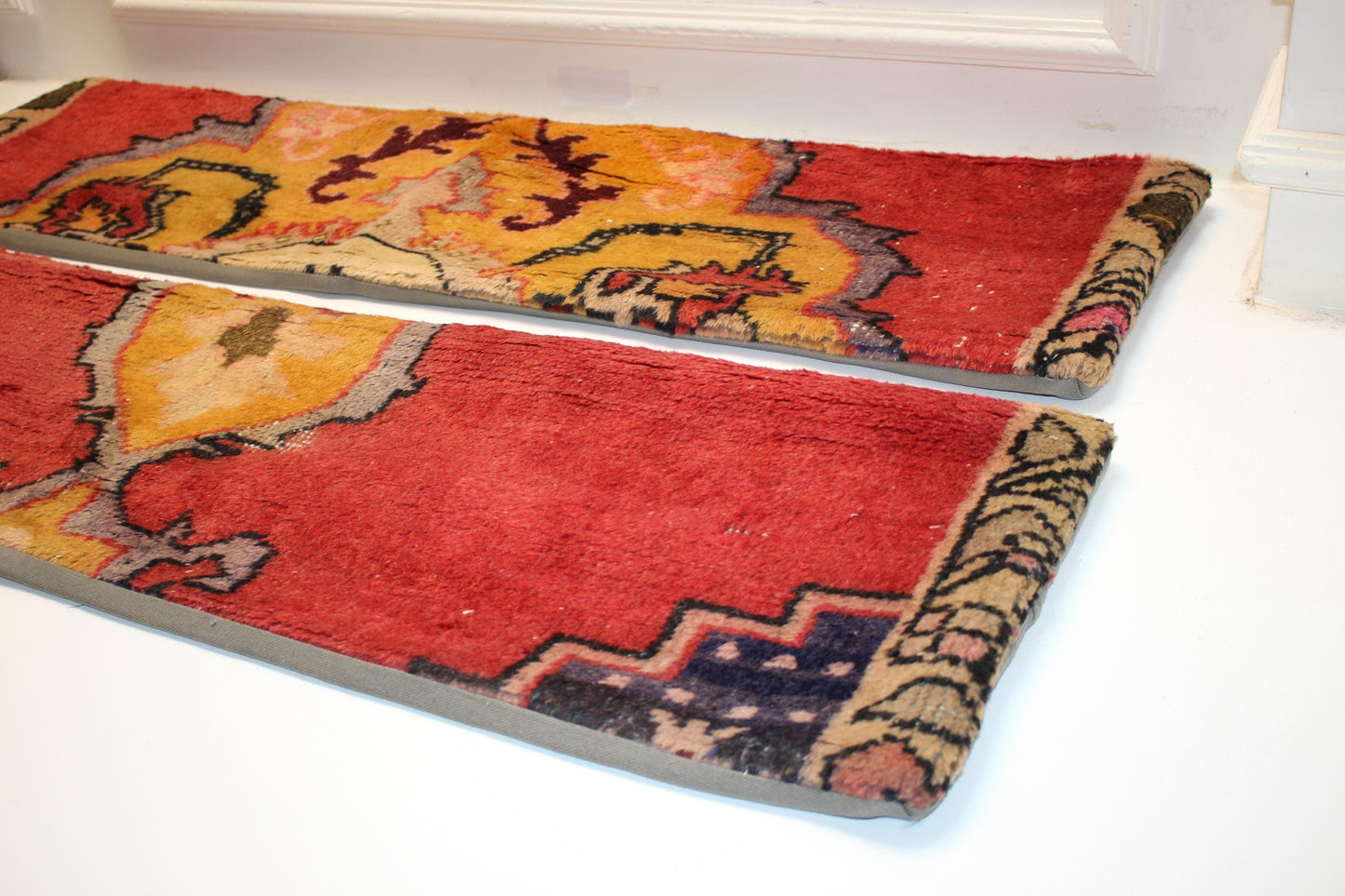 Set of 2 Vintage Turkish Rug Lumbar Pillows (12x48)