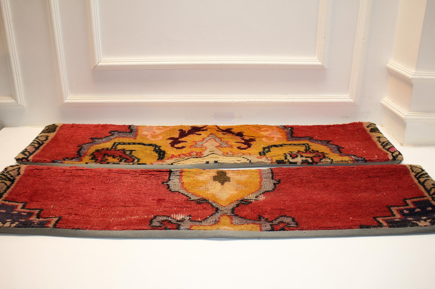 Set of 2 Vintage Turkish Rug Lumbar Pillows (12x48)