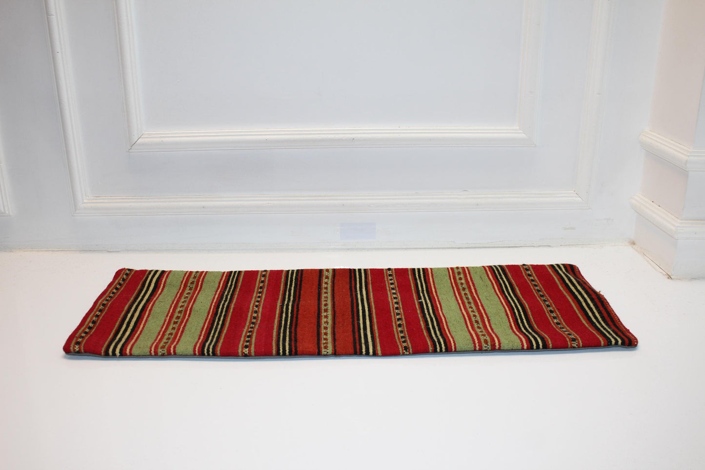 Vintage Turkish Lumbar Pillow – Red & Green Kilim Cushion Cover (12x36 in)