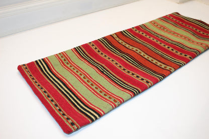 Vintage Turkish Lumbar Pillow – Red & Green Kilim Cushion Cover (12x36 in)